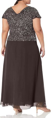 J Kara Women's Petite Long Beaded Cowl Neck Flutter Sleeve Gown Dress in Saudi Arabia