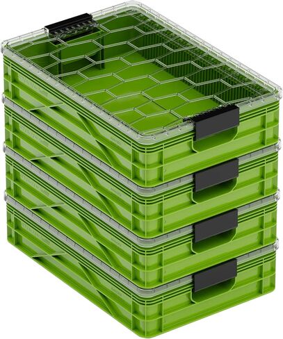 SIDIO Quarter Crate 4 عبوات من صناديق التخزين القابلة للتكديس - صناديق تنظيم مع فواصل لتنظيم المرآب، تخزين المنزل - حاويات بلاستيكية شديدة التحمل - 19.16 بوصة × 12.75 بوصة × 4.57 بوصة (مموهة) in Saudi Arabia
