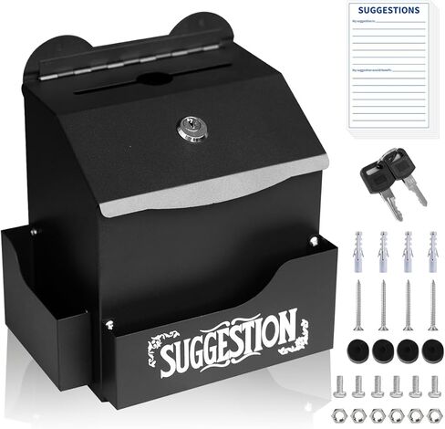 Metal Suggestion Box Cash Box Wall-Mounted & Tabletop With Lock slot for Fundraising Comment Voting Prayer Money Drop Donation for Home Office Outdoor 10.62×5.51×2.36" in Saudi Arabia