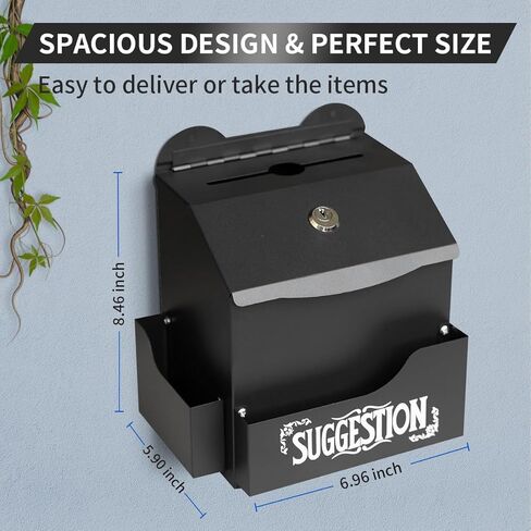 Metal Suggestion Box Cash Box Wall-Mounted & Tabletop With Lock slot for Fundraising Comment Voting Prayer Money Drop Donation for Home Office Outdoor 10.62×5.51×2.36" in Saudi Arabia