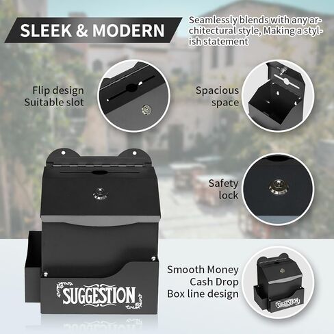 Metal Suggestion Box Cash Box Wall-Mounted & Tabletop With Lock slot for Fundraising Comment Voting Prayer Money Drop Donation for Home Office Outdoor 10.62×5.51×2.36" in Saudi Arabia