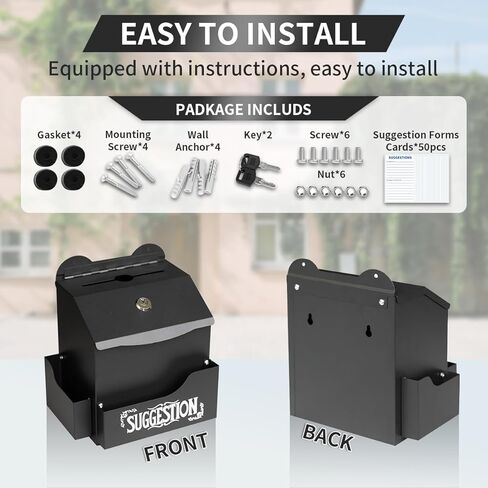 Metal Suggestion Box Cash Box Wall-Mounted & Tabletop With Lock slot for Fundraising Comment Voting Prayer Money Drop Donation for Home Office Outdoor 10.62×5.51×2.36" in Saudi Arabia