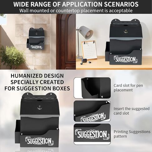 Metal Suggestion Box Cash Box Wall-Mounted & Tabletop With Lock slot for Fundraising Comment Voting Prayer Money Drop Donation for Home Office Outdoor 10.62×5.51×2.36" in Saudi Arabia