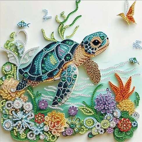 ELakiss 13.8x13.8Inch Sea Turtle Diamond Painting Kit, DIY Special Shape Gem Art for Adults Beginners, Crystal Rhinestones Crafts with Diamond Art Accessories for Home Wall Decor in Kuwait