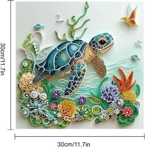 ELakiss 13.8x13.8Inch Sea Turtle Diamond Painting Kit, DIY Special Shape Gem Art for Adults Beginners, Crystal Rhinestones Crafts with Diamond Art Accessories for Home Wall Decor in Kuwait