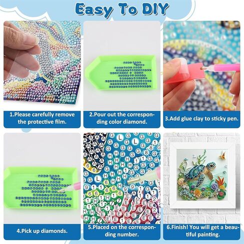ELakiss 13.8x13.8Inch Sea Turtle Diamond Painting Kit, DIY Special Shape Gem Art for Adults Beginners, Crystal Rhinestones Crafts with Diamond Art Accessories for Home Wall Decor in Kuwait