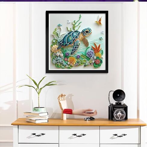 ELakiss 13.8x13.8Inch Sea Turtle Diamond Painting Kit, DIY Special Shape Gem Art for Adults Beginners, Crystal Rhinestones Crafts with Diamond Art Accessories for Home Wall Decor in Kuwait