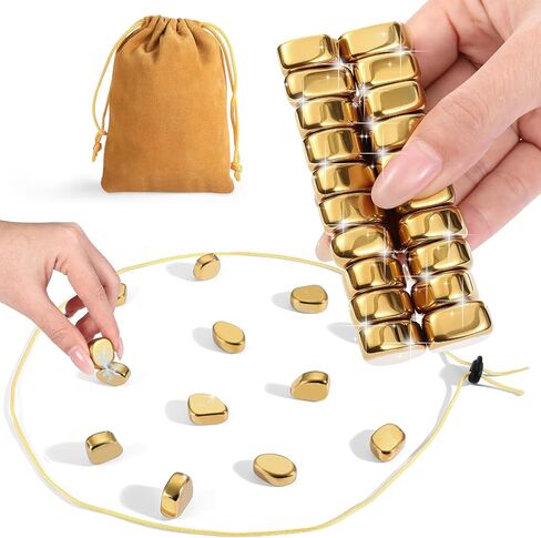 Upgraded Magnetic Chess Game Set with 20 Larger and Stronger Golden Stones & Rope, Portable Magnet Game, Fun Strategy Puzzle for Kids & Adults, Family Party Travel Cluster Game in Saudi Arabia