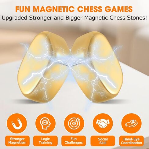 Upgraded Magnetic Chess Game Set with 20 Larger and Stronger Golden Stones & Rope, Portable Magnet Game, Fun Strategy Puzzle for Kids & Adults, Family Party Travel Cluster Game in Saudi Arabia