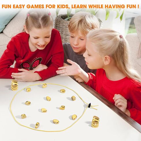 Upgraded Magnetic Chess Game Set with 20 Larger and Stronger Golden Stones & Rope, Portable Magnet Game, Fun Strategy Puzzle for Kids & Adults, Family Party Travel Cluster Game in Saudi Arabia