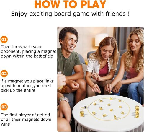 Upgraded Magnetic Chess Game Set with 20 Larger and Stronger Golden Stones & Rope, Portable Magnet Game, Fun Strategy Puzzle for Kids & Adults, Family Party Travel Cluster Game in Saudi Arabia