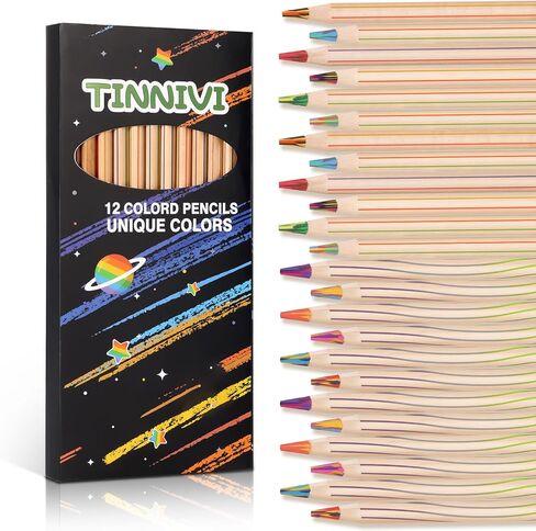 TINNIVI Rainbow Pencils for Kids Adults, 12 Pack Rainbow Colored Pencil Art Supplies for Girls Boys, Wooden Multi Colored Pencils Bulk for Coloring Drawing Sketching, Pre-sharpened, 12 Colors in Saudi Arabia