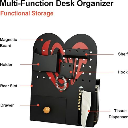 Metal Pegboard Desk Organizer - Freestanding Makeup Organizer Magnetic Board with Drawer, Holder, Hooks, Storage Slot for Home Decor, Office Supplies Stationery Tools Accessories Box - White in Saudi Arabia