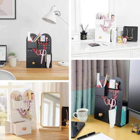 Metal Pegboard Desk Organizer - Freestanding Makeup Organizer Magnetic Board with Drawer, Holder, Hooks, Storage Slot for Home Decor, Office Supplies Stationery Tools Accessories Box - White in Saudi Arabia