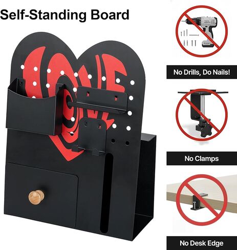 Metal Pegboard Desk Organizer - Freestanding Makeup Organizer Magnetic Board with Drawer, Holder, Hooks, Storage Slot for Home Decor, Office Supplies Stationery Tools Accessories Box - White in Saudi Arabia