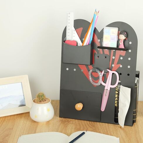 Metal Pegboard Desk Organizer - Freestanding Makeup Organizer Magnetic Board with Drawer, Holder, Hooks, Storage Slot for Home Decor, Office Supplies Stationery Tools Accessories Box - White in Saudi Arabia