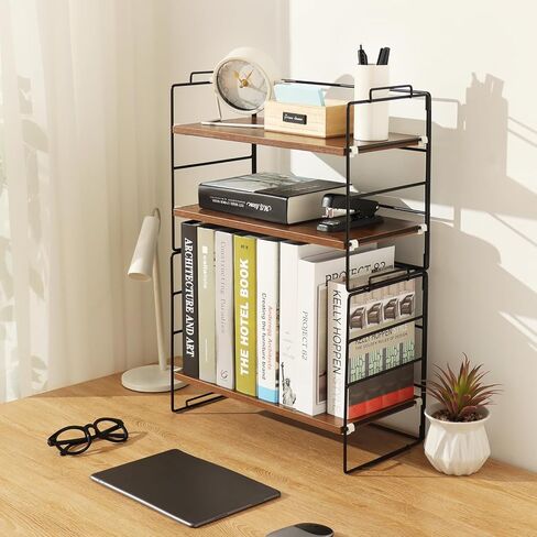 KATHY&BOB Wood Desk Shelf Organizer, 2-Tier Desktop Supplies Storage Rack, Adjustable Stackable Desk Shelf for Office, Kitchen, Bathroom, 15.75"*12.2"*7.87" (2 Sets) in Kuwait