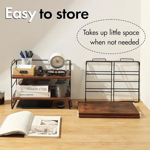 KATHY&BOB Wood Desk Shelf Organizer, 2-Tier Desktop Supplies Storage Rack, Adjustable Stackable Desk Shelf for Office, Kitchen, Bathroom, 15.75"*12.2"*7.87" (2 Sets) in Kuwait