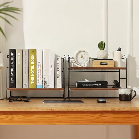 KATHY&BOB Wood Desk Shelf Organizer, 2-Tier Desktop Supplies Storage Rack, Adjustable Stackable Desk Shelf for Office, Kitchen, Bathroom, 15.75"*12.2"*7.87" (2 Sets) in Kuwait