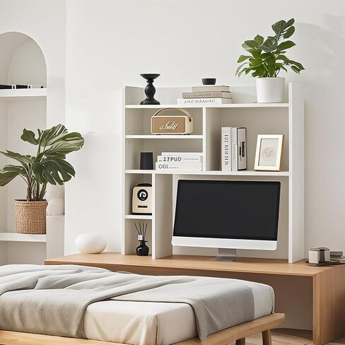 TUKAILAi Desktop Bookshelf Organizer, Countertop Storage Hutch with 7 Shelves for Desk, Dorm Desk Hutch Wood Display Rack for Home Office (White) in Saudi Arabia