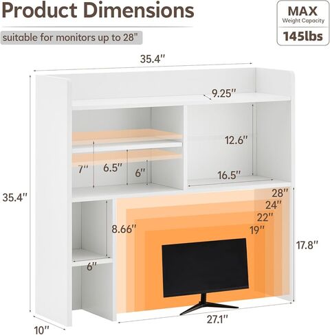 TUKAILAi Desktop Bookshelf Organizer, Countertop Storage Hutch with 7 Shelves for Desk, Dorm Desk Hutch Wood Display Rack for Home Office (White) in Saudi Arabia