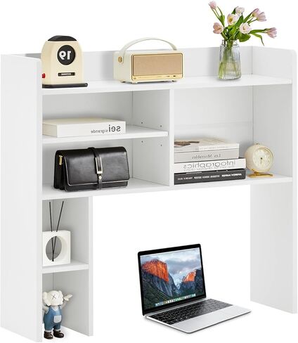 TUKAILAi Desktop Bookshelf Organizer, Countertop Storage Hutch with 7 Shelves for Desk, Dorm Desk Hutch Wood Display Rack for Home Office (White) in Saudi Arabia