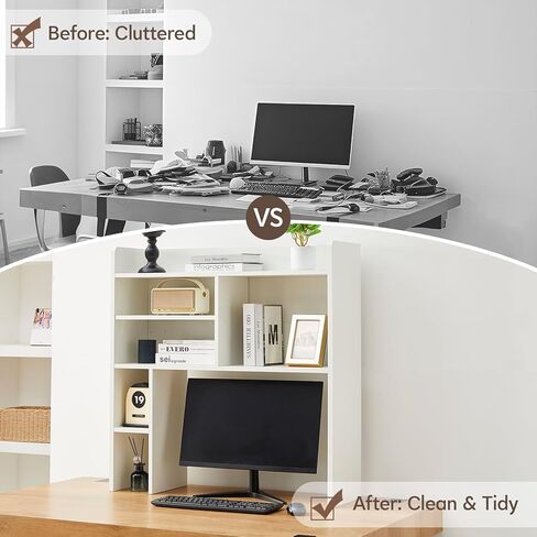 TUKAILAi Desktop Bookshelf Organizer, Countertop Storage Hutch with 7 Shelves for Desk, Dorm Desk Hutch Wood Display Rack for Home Office (White) in Saudi Arabia
