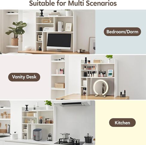 TUKAILAi Desktop Bookshelf Organizer, Countertop Storage Hutch with 7 Shelves for Desk, Dorm Desk Hutch Wood Display Rack for Home Office (White) in Saudi Arabia