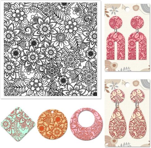 Abstract Flowers Geometric Flowers Silicone Texture Stamp Polymer Clay Molds DIY Clay Texture Tools for Clay Pottery Earring Jewelry Making Stamp Engraving Machines, Flower, 5.5x5.5inch in Saudi Arabia