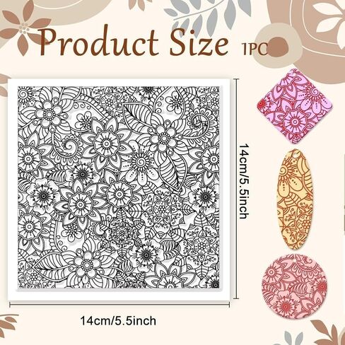 Abstract Flowers Geometric Flowers Silicone Texture Stamp Polymer Clay Molds DIY Clay Texture Tools for Clay Pottery Earring Jewelry Making Stamp Engraving Machines, Flower, 5.5x5.5inch in Saudi Arabia