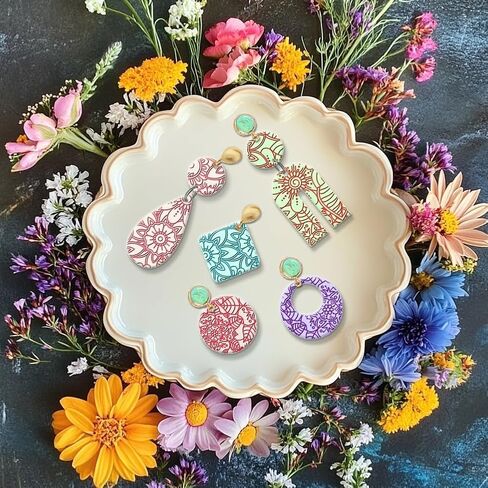 Abstract Flowers Geometric Flowers Silicone Texture Stamp Polymer Clay Molds DIY Clay Texture Tools for Clay Pottery Earring Jewelry Making Stamp Engraving Machines, Flower, 5.5x5.5inch in Saudi Arabia