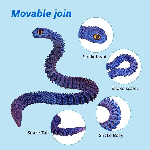 4PCS 3D Printed Snake Fidget Toy, 3D Printed Animals, 12 Inch Articulated 3D Printed Crystal Anaconda for Relaxing and Anxiety Relief，Halloween Decor, Christmas Toy 2025 in Saudi Arabia