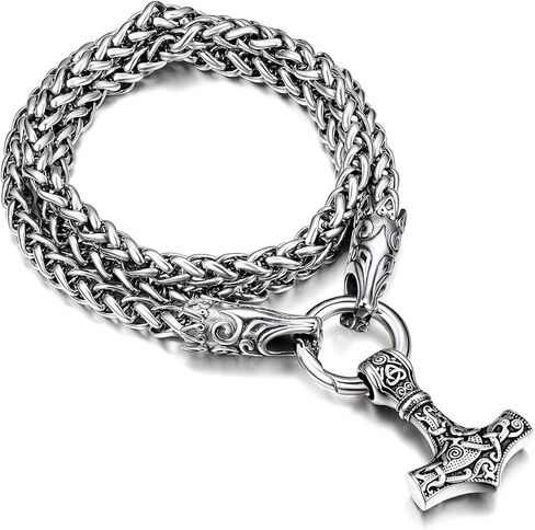 FaithHeart Men Punk Norse Viking Necklace Chunky Necklace, Stainless Steel Mjolnir/Celtic Knot Wolf Head Chain Pendant Amulet Jewelry Gift Packaging in Kuwait