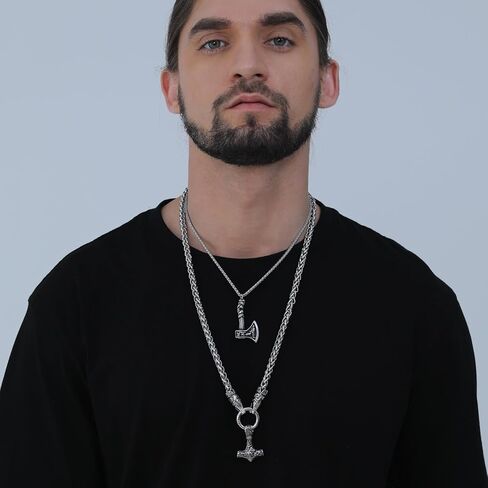 FaithHeart Men Punk Norse Viking Necklace Chunky Necklace, Stainless Steel Mjolnir/Celtic Knot Wolf Head Chain Pendant Amulet Jewelry Gift Packaging in Kuwait