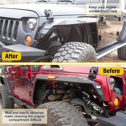 Front & Rear Inner Fender Liners Compatible with Jeep Wrangler 2007-2018 JK JKU 2/4 Door, Heavy Duty Off-Road Black Steel Pair of Inner Fender Liners Flares 4 PCS in Saudi Arabia