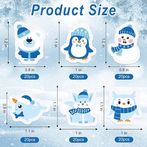 120 Pcs Winter Mini Erasers Christmas Polar Animals Bear Penguin Snowman Eraser for Kids Party Classroom Stationery Supplies in Saudi Arabia