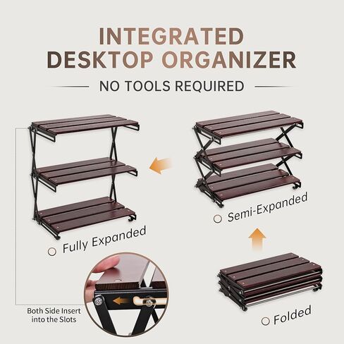 منظم أرفف المكتب 3 طبقات من الخشب المضغوط منظم مكتبي للتخزين بإطار معدني منظم أرفف المكتب، خشب الجوز in Kuwait