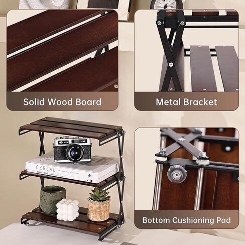 منظم أرفف المكتب 3 طبقات من الخشب المضغوط منظم مكتبي للتخزين بإطار معدني منظم أرفف المكتب، خشب الجوز in Kuwait