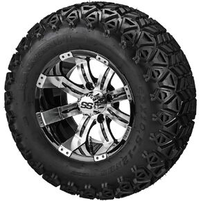 عربة RM - كازينو أسود غير لامع مقاس 12 بوصة على إطارات Black Trail II مقاس 23x10.50-12 (مجموعة من 4)، تناسب عربات Club Car وEZGo، وإطارات وعجلات عربة الجولف، ويمكن استخدامها على جزازات العشب ومركبات ATV in Kuwait