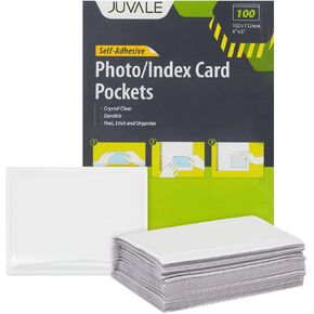 Juvale 100 حزمة من حوامل جيوب بطاقات العمل الشفافة مقاس 3.75 × 2 بوصة، واقي بلاستيكي ذاتي اللصق من الجانب، ملصقات الأكمام، مجموعة كبيرة للتخزين والتنظيم وصناديق وضع العلامات والمجلدات والملفات in Kuwait