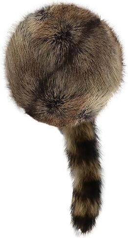 Faux Fur Raccoon Hat with Tail and Ears Faux Coonskin Cap Novelty Raccoon Tail Hat for Adult in Saudi Arabia