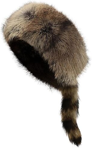 Faux Fur Raccoon Hat with Tail and Ears Faux Coonskin Cap Novelty Raccoon Tail Hat for Adult in Saudi Arabia