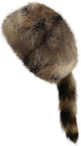 Faux Fur Raccoon Hat with Tail and Ears Faux Coonskin Cap Novelty Raccoon Tail Hat for Adult in Saudi Arabia