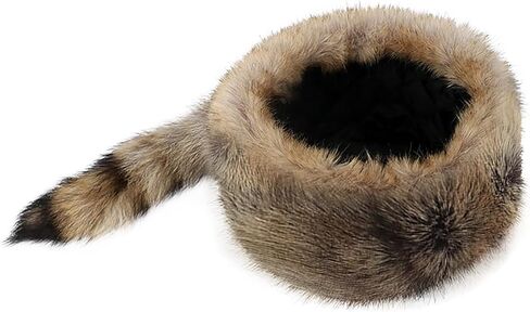 Faux Fur Raccoon Hat with Tail and Ears Faux Coonskin Cap Novelty Raccoon Tail Hat for Adult in Saudi Arabia