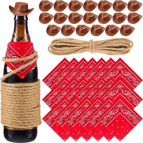 Leitee 20 Sets Mini Cowboy Hats for Crafts Plastic Tiny Cowgirl Hat with Bandannas for Western Cowboy Party Decoration in Kuwait