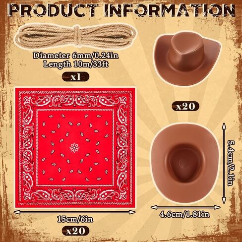 Leitee 20 Sets Mini Cowboy Hats for Crafts Plastic Tiny Cowgirl Hat with Bandannas for Western Cowboy Party Decoration in Kuwait