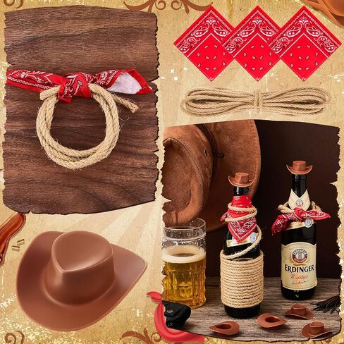 Leitee 20 Sets Mini Cowboy Hats for Crafts Plastic Tiny Cowgirl Hat with Bandannas for Western Cowboy Party Decoration in Kuwait