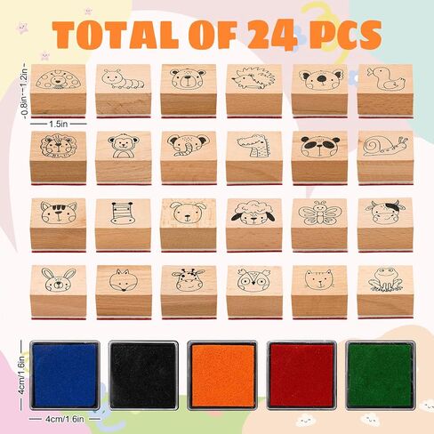 Whaline 29 Pcs Expression Wooden Rubber Stamps with Ink Pads Funny Cartoon Face Expression DIY Craft Stamps for Party Decor Scrapbooking Cards Making in Saudi Arabia