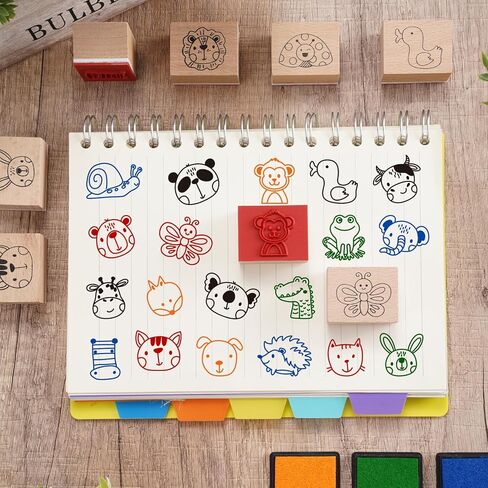 Whaline 29 Pcs Expression Wooden Rubber Stamps with Ink Pads Funny Cartoon Face Expression DIY Craft Stamps for Party Decor Scrapbooking Cards Making in Saudi Arabia