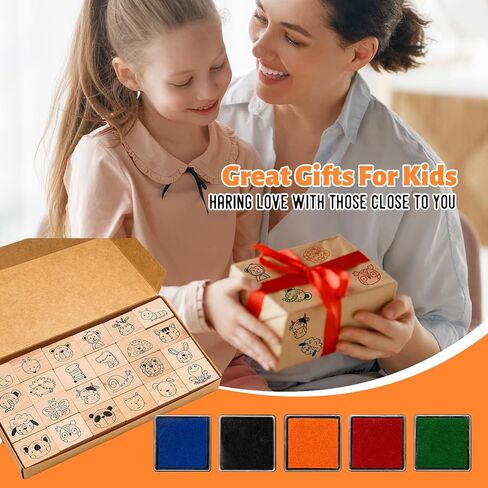 Whaline 29 Pcs Expression Wooden Rubber Stamps with Ink Pads Funny Cartoon Face Expression DIY Craft Stamps for Party Decor Scrapbooking Cards Making in Saudi Arabia